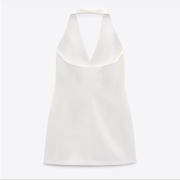Zara White Crepe Fully Lined Lapel Tuxedo Halter Dress $89.90 - Picture 13 of 14